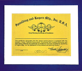 Spaulding & Rogers Official Body Piercing Certificate