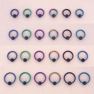 18 Gauge Niobium Captive Bead Rings with Hematite Bead